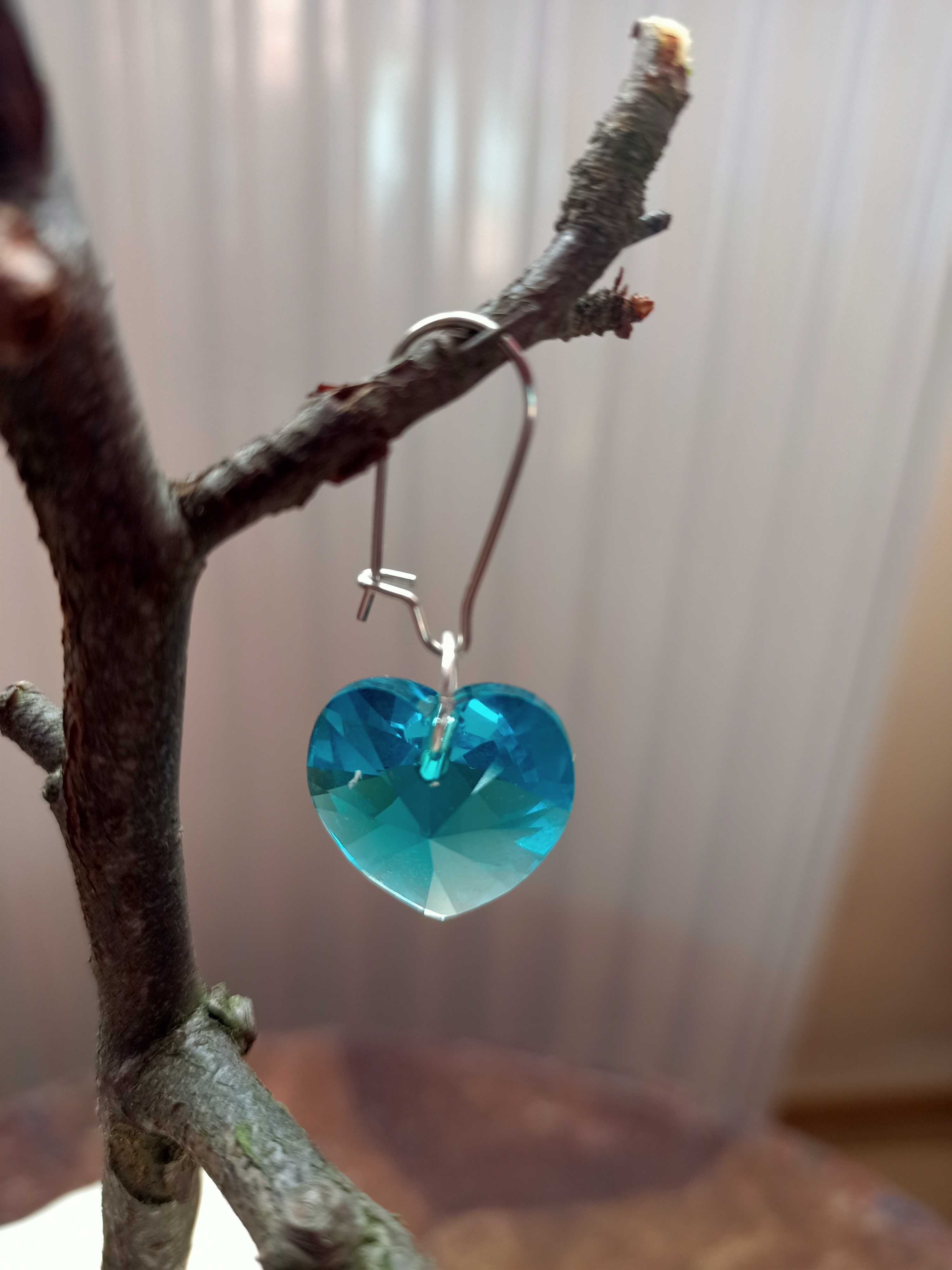 Handmade Kolczyki - Swarovski Serduszka Niebieskie