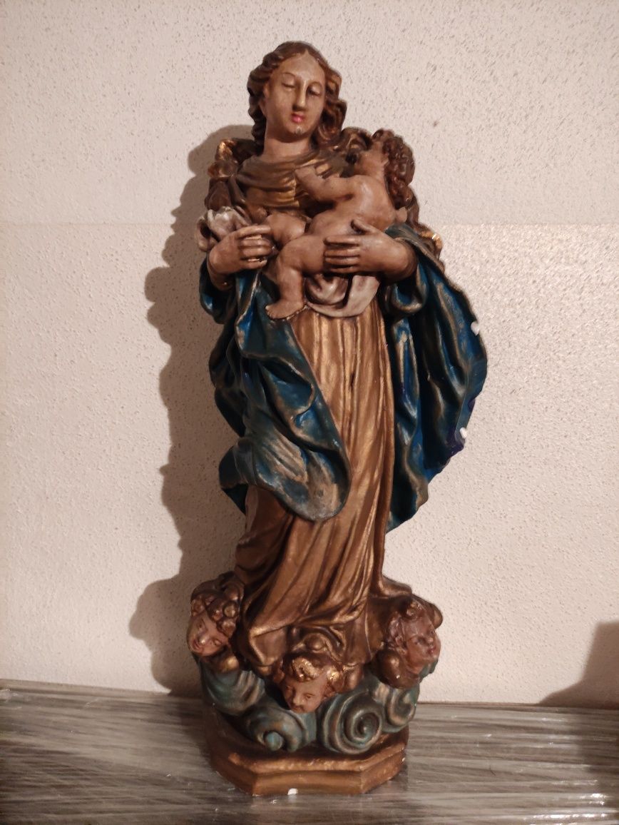 Arte sacra - Imagem de nossa senhora com o menino ao colo (antiga)