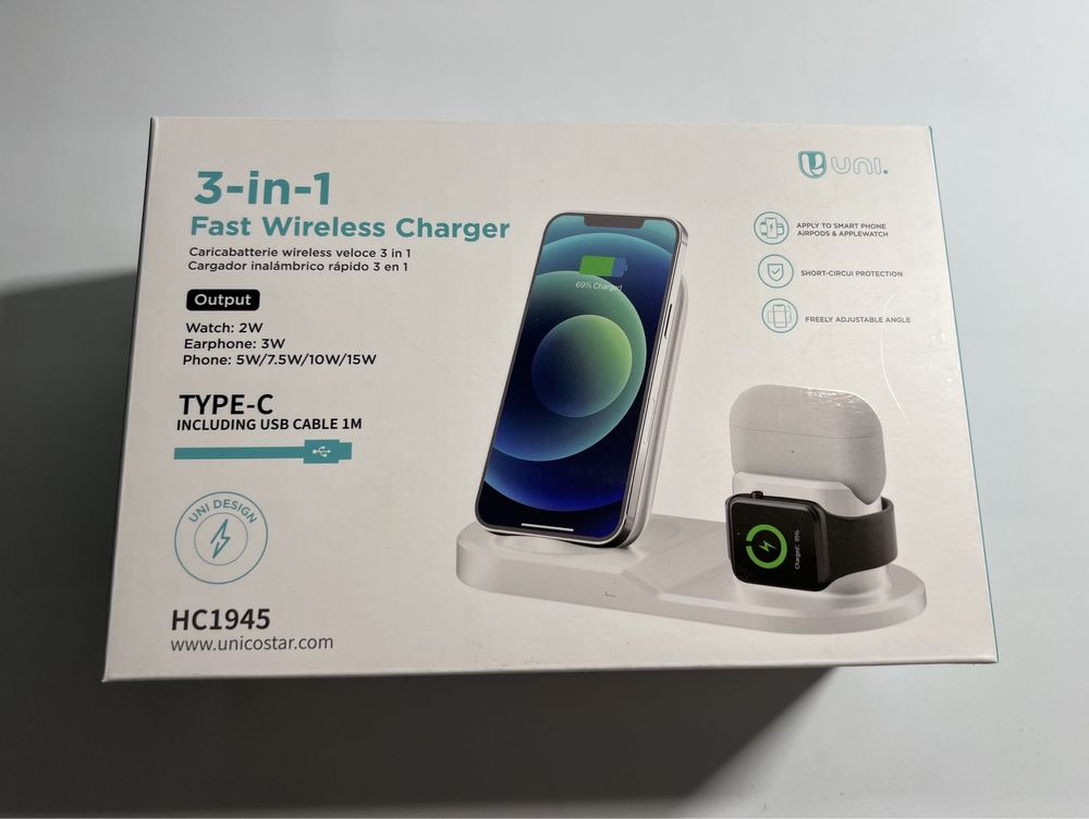 Fast Wireless Charger 3 em 1 Selado