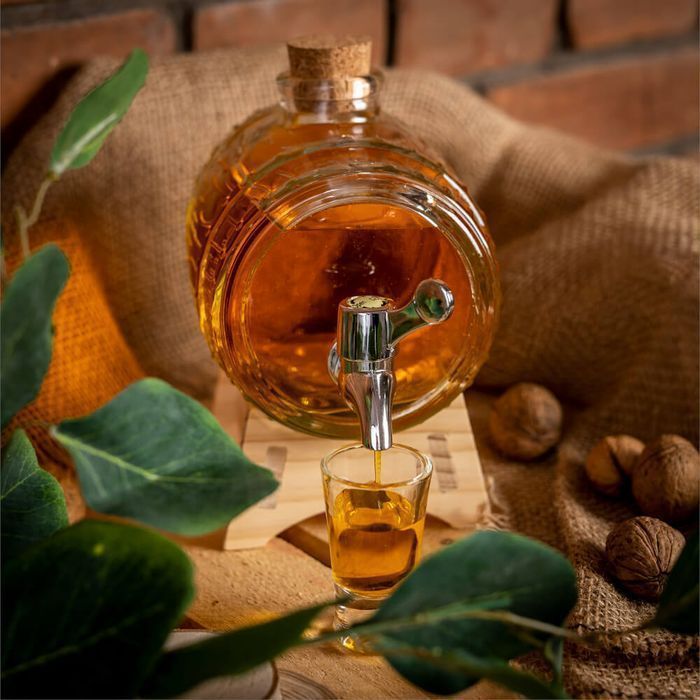 Beczka beczułka 1l szklana na whisky bimber + stojak