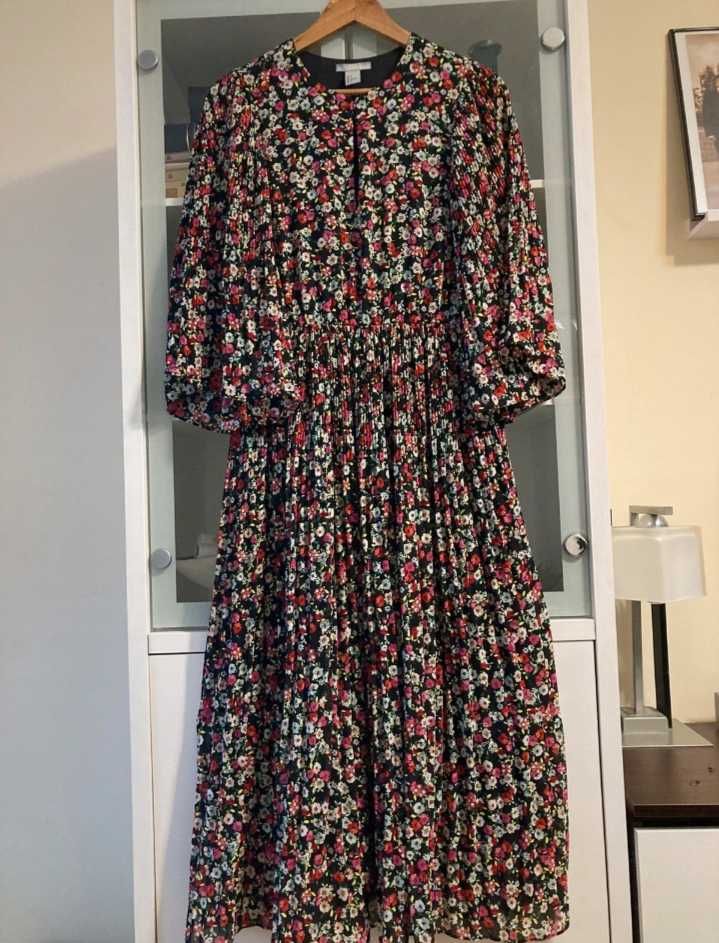 H&M cudna dluga szyfonowa kwiecista sukienka szerokie rekawy luzna
