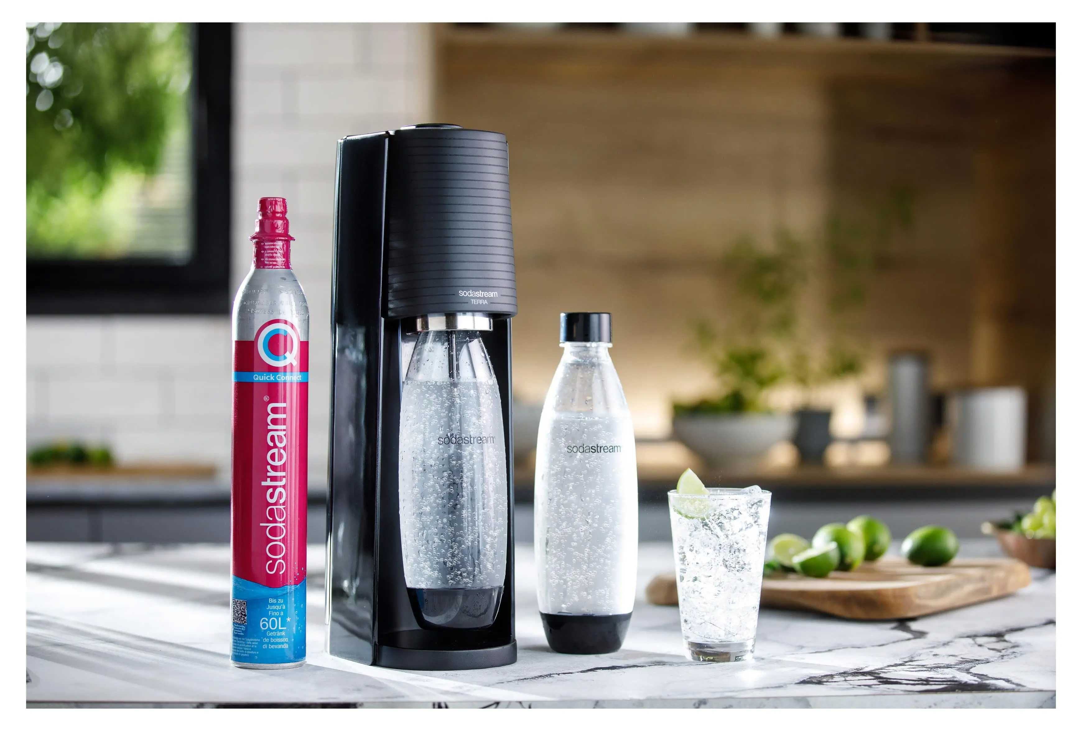Saturator Sodastream Terra Czarny + Nabój z gazem CO2 + 2x Butelka