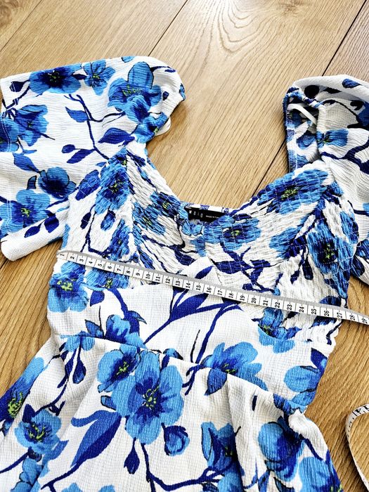 Letnia sukienka mohito midi xxs 32 biało niebieska