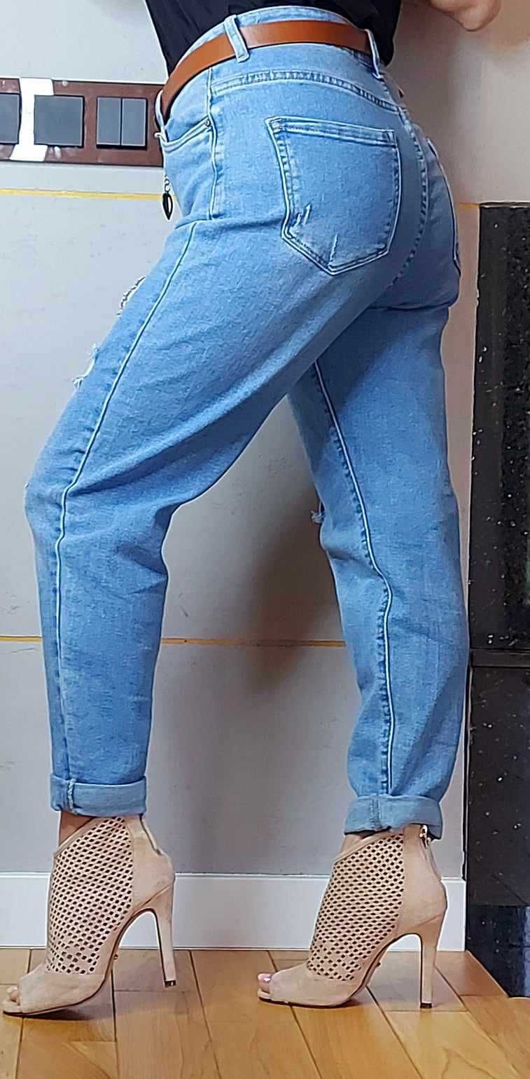 SPODNIE JEANSY Boyfriend Serce Kryształki Cyrkonie M L XL 2XL 3XL