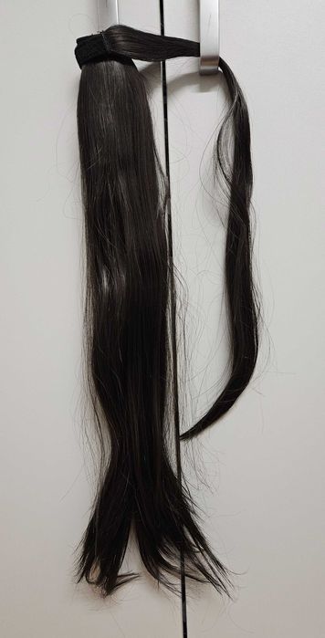 Doczepiany kucyk kitka 60 cm włosy proste bardzo ciemny brąz