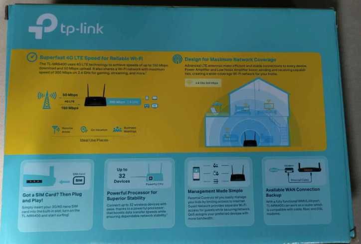 Router TP-LINK TL-MR6400, Router bezprzewodowy z modemem 4G  TL-MR6400