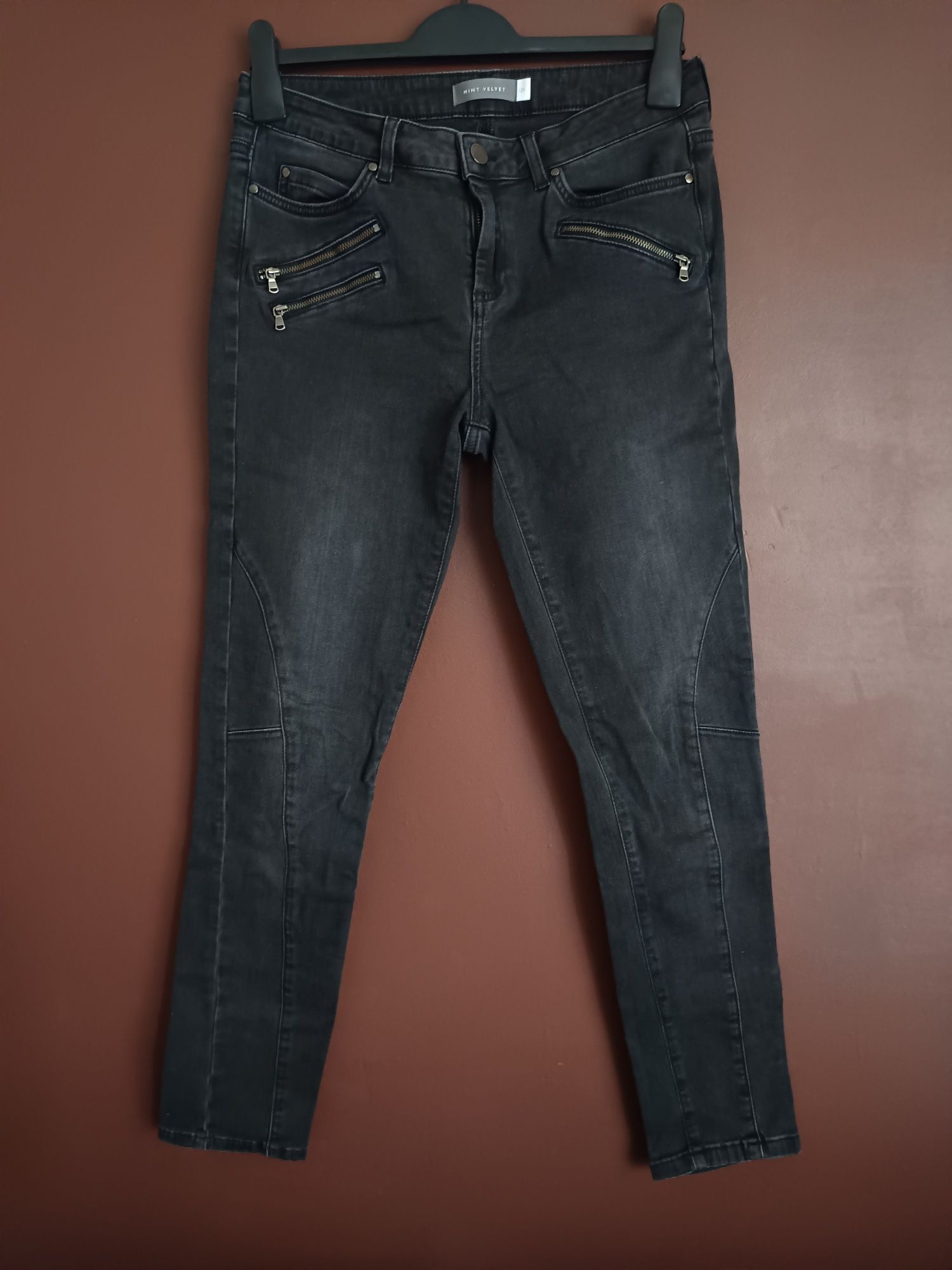 Spodnie czarne damskie jeans M Mint Velvet z przeszyciami suwakami