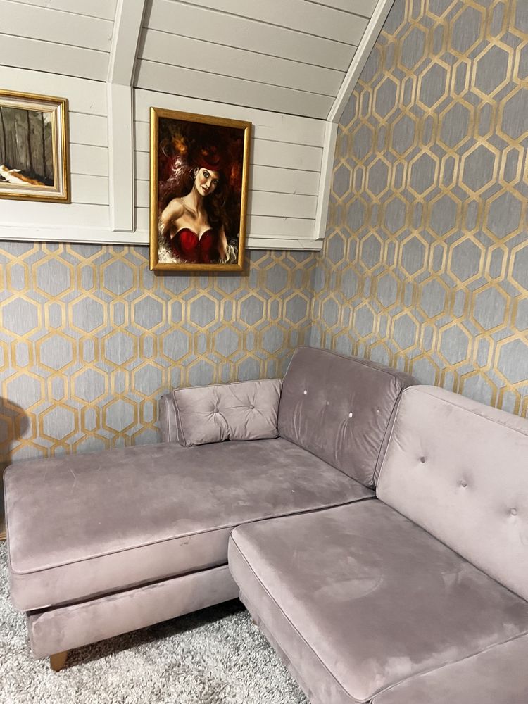 Narożnik Glamour pikowany welur jak nowy 6400