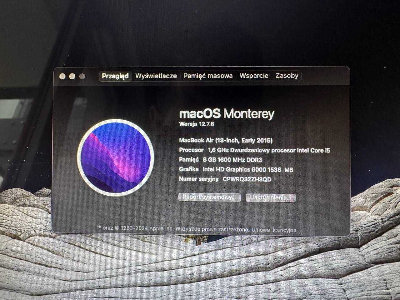 Macbook Air 13 2015 rok, 8GB RAM 512GB SSD