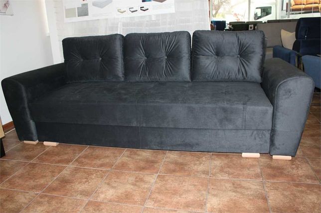 Czarna grafitowa sofa z funkcja spania DL i pojemnikiem od ręki