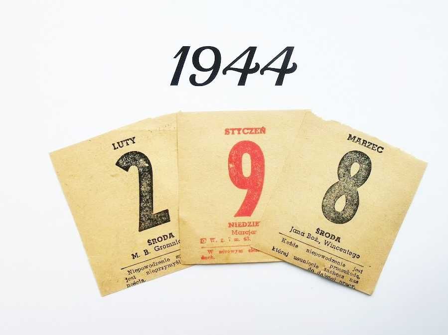 Oryginalna kartka z kalendarza 1944 80 lat