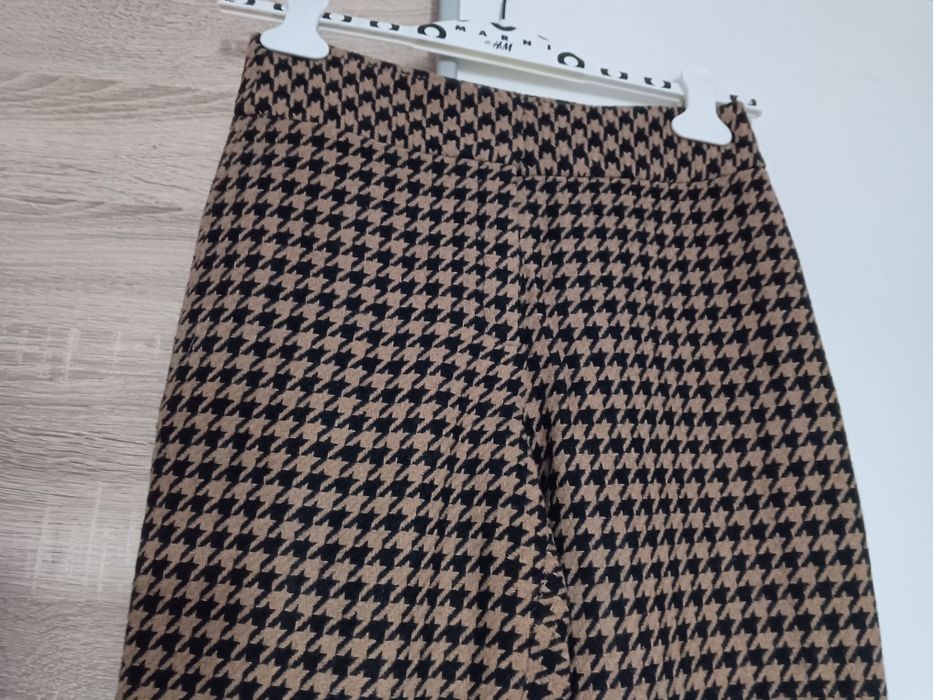 Piękne szerokie wełniane spodnie 34 XS wzór pepitka pepitki