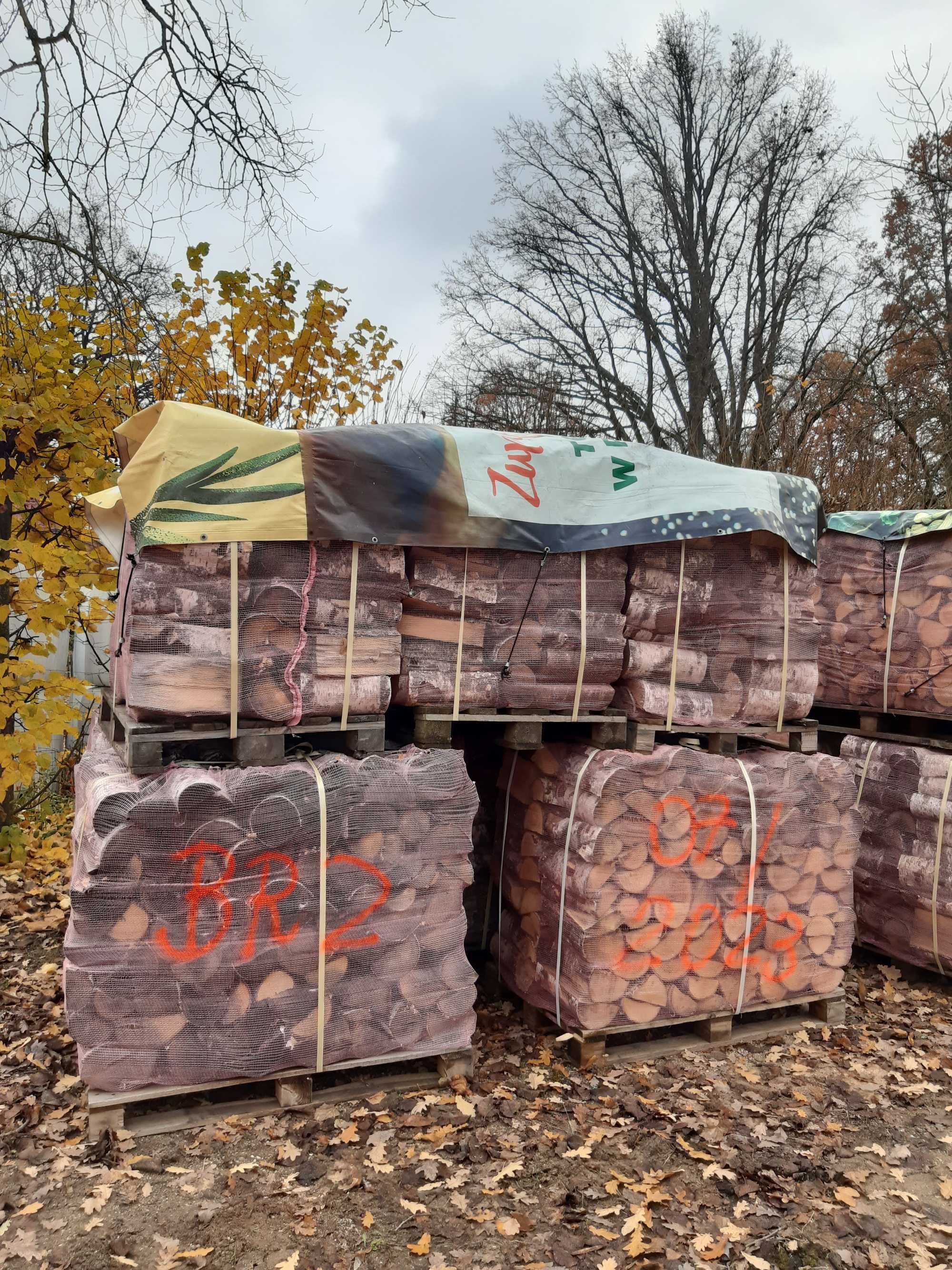 Drewno kominkowe dąb pakowane worki siatkowe Ełk okolice