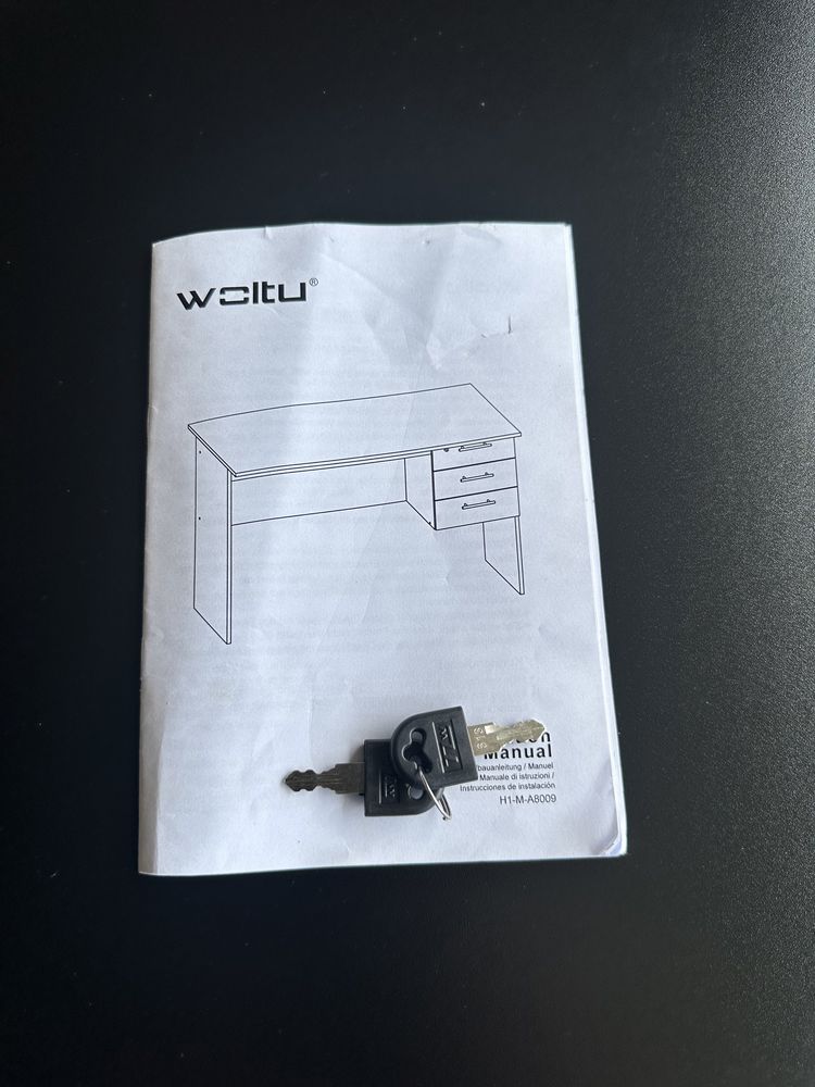 Biurko z 3 szufladami, stolik komputerowy, czarny