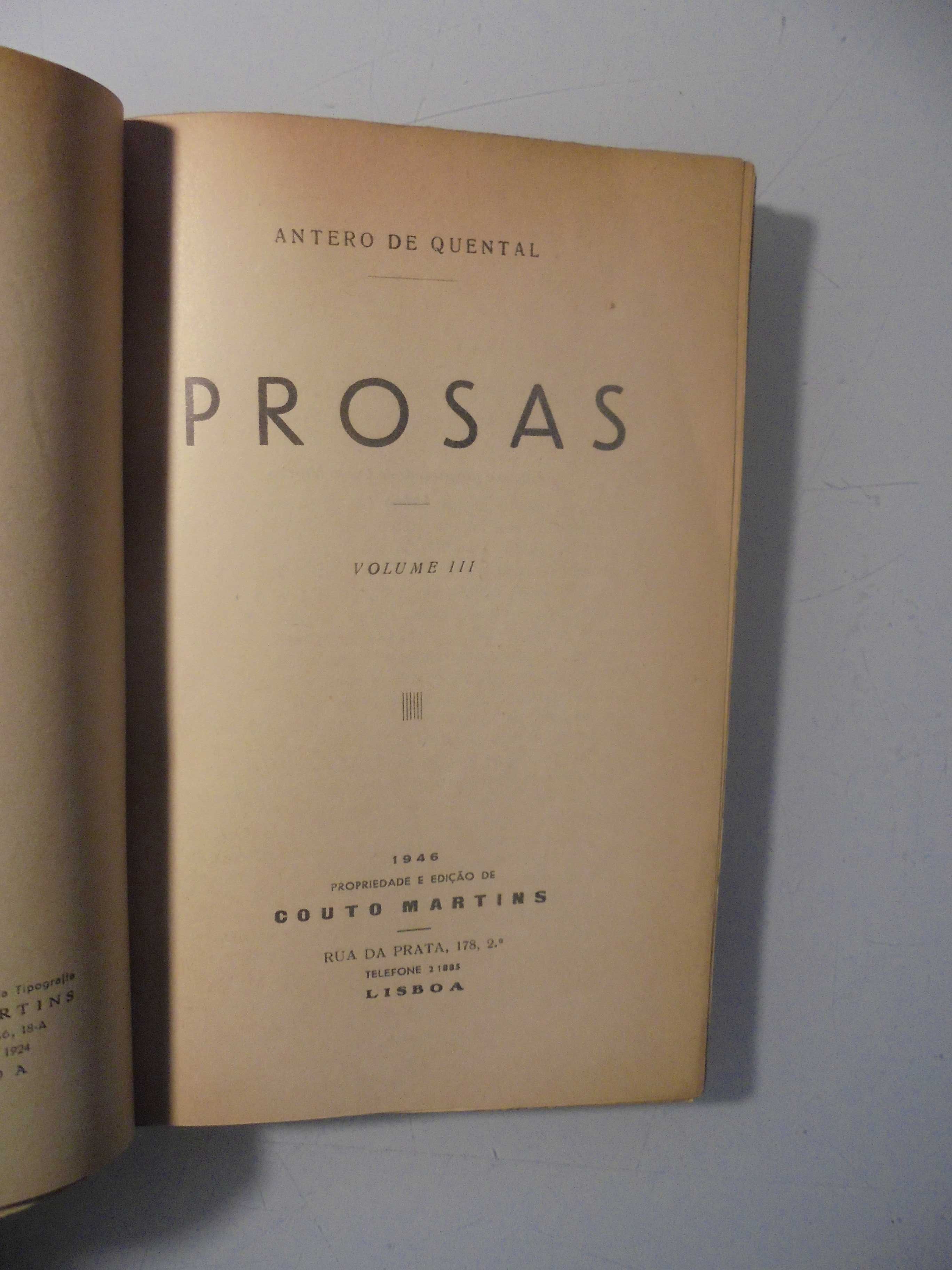 Quental (Antero de);Prosas-Volume III