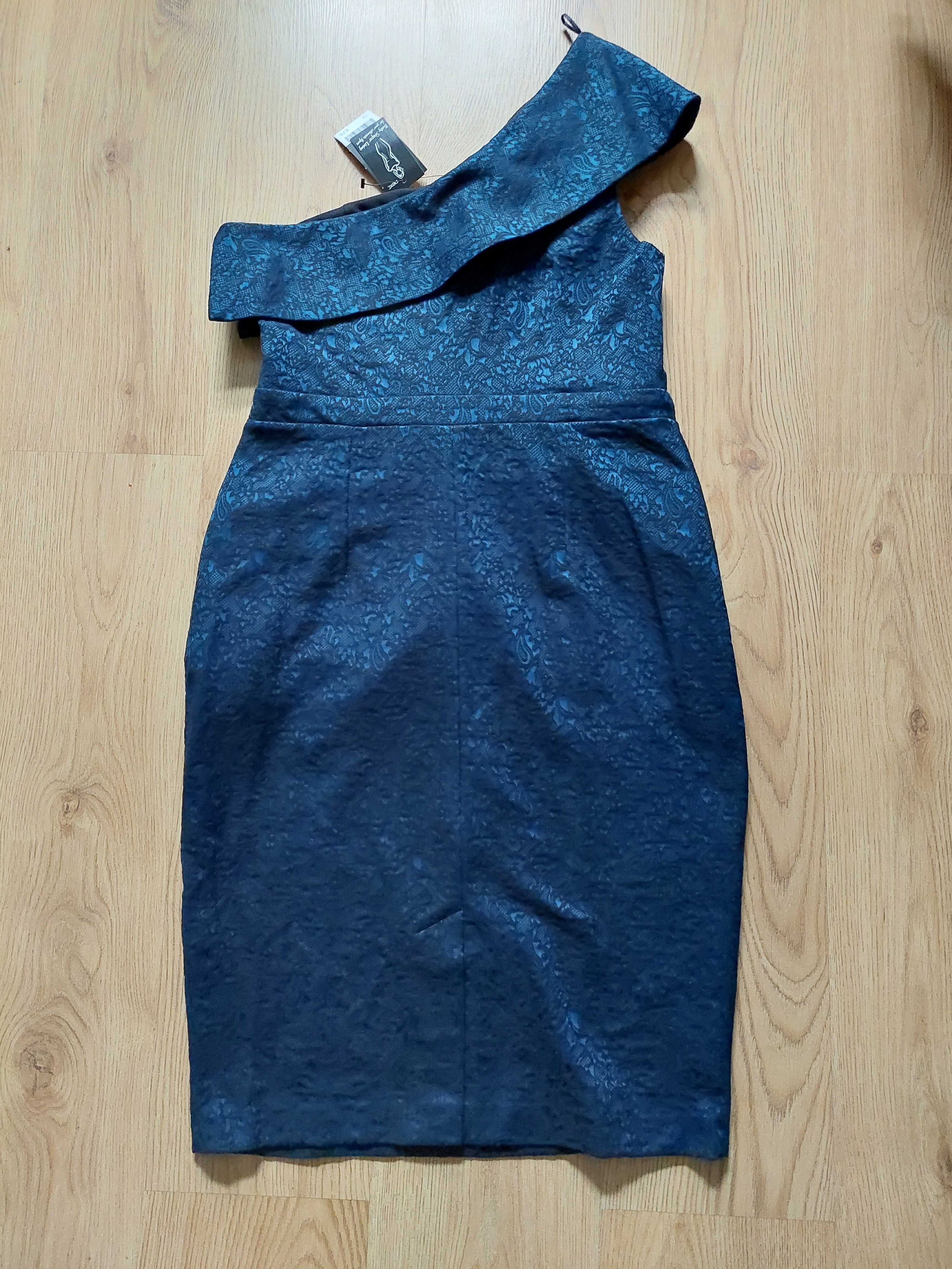 Nowa sukienka Next 42 XL czarny morski ramię elegancka wizytowa tuba