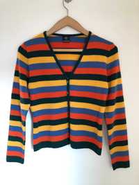 Sweter zapinany na guziki Kena S / M paski vintage wełna retro