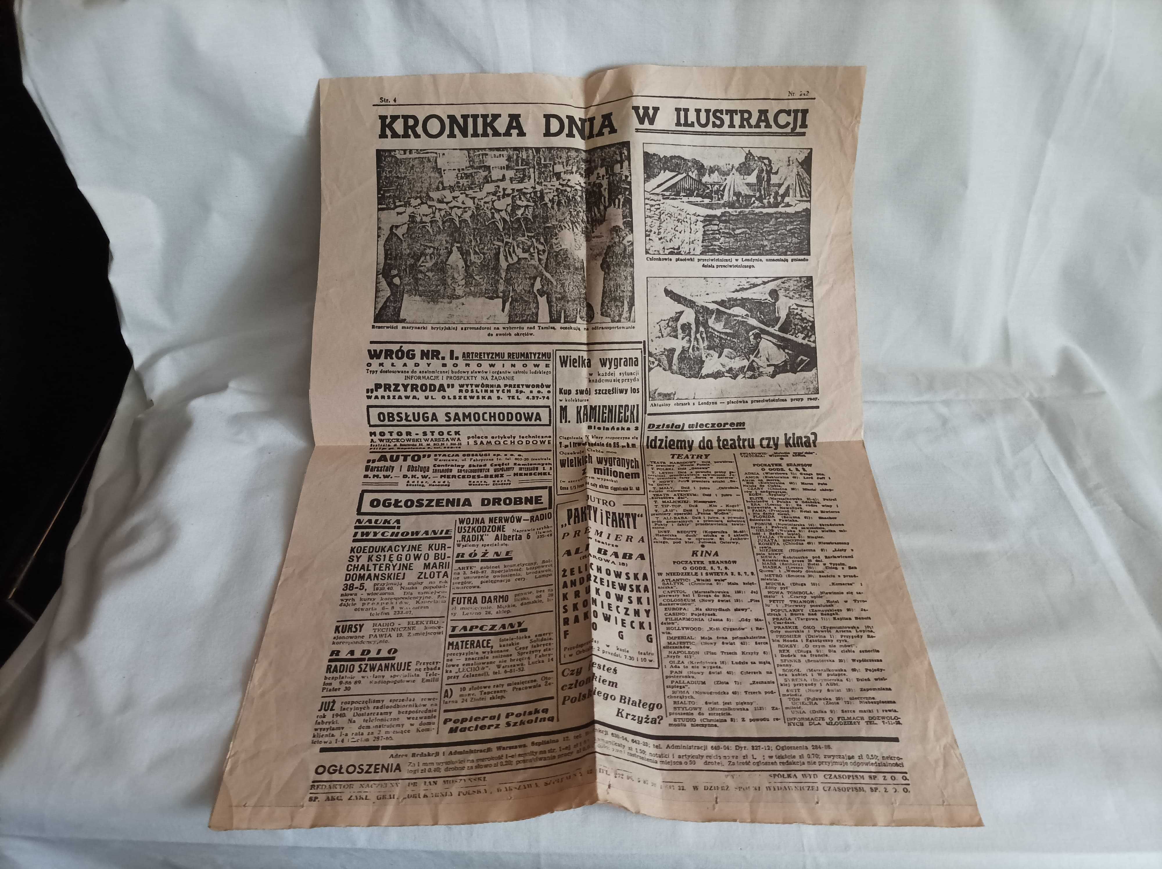 Gazeta wydana w dniu wybuchu wojny.