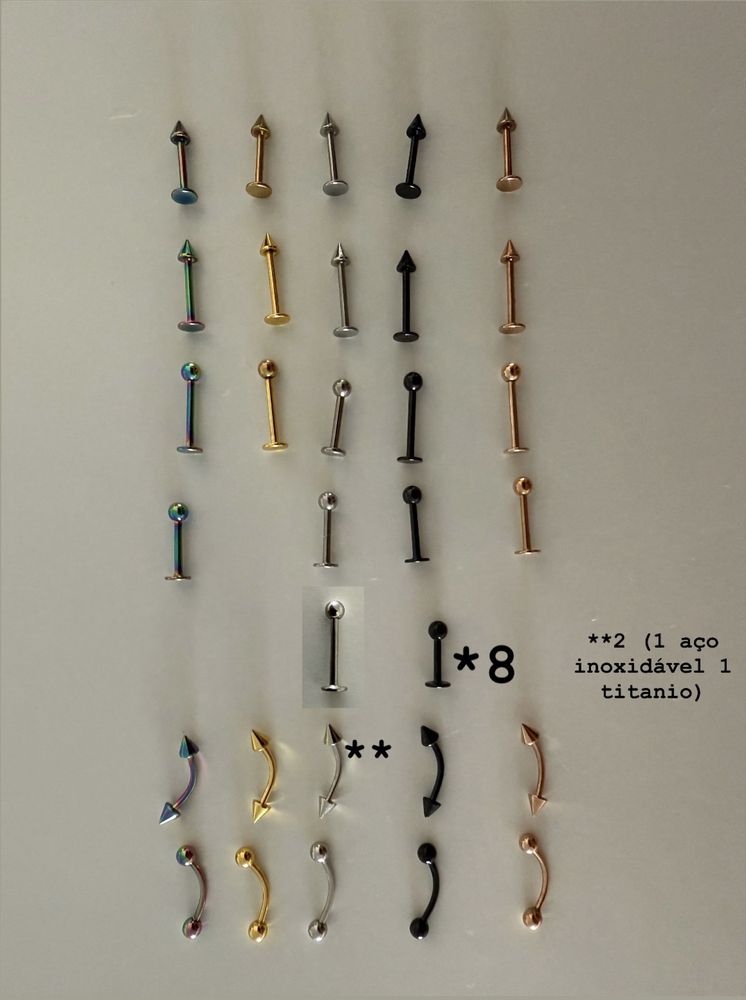 Lote Piercings (vários tamanhos, modelos e cores)