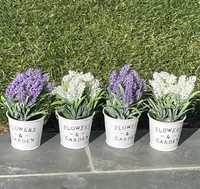 Plantas Artificiais - Conjunto 4 Vasos Lavanda Brancas e Roxas