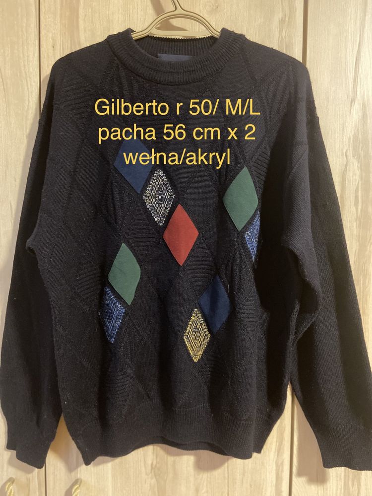 Gilberto granatowy sweter 50 M/L męski crewneck wełna