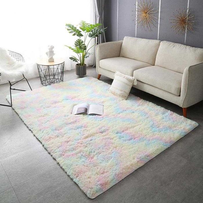 Dywan prostokątny puszysty z  włosiem 120x200cm TIE DYE tęcza