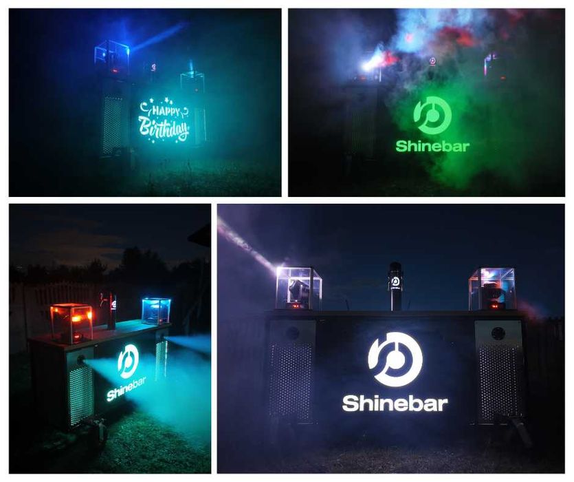 Mobilny bar imprezowy – Shinebar, nagłośnienie, światła, nalewak, dym