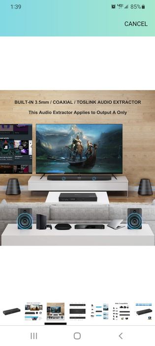 PORTTA HDMI Matrix 4x2, 4 In 2 Out 4K HDMI Matrix Switch Splitter with