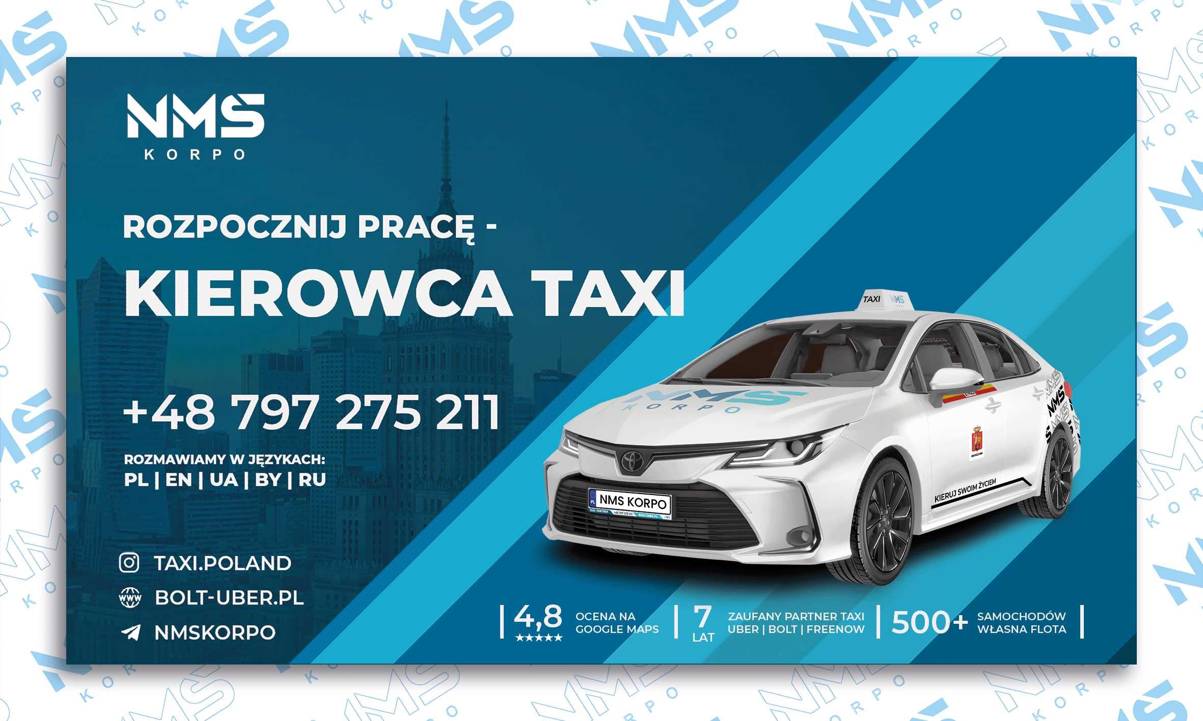 Auta na wynajem pod Taxi Warszawa / UBER, BOLT, FREENOW-NMS Partner