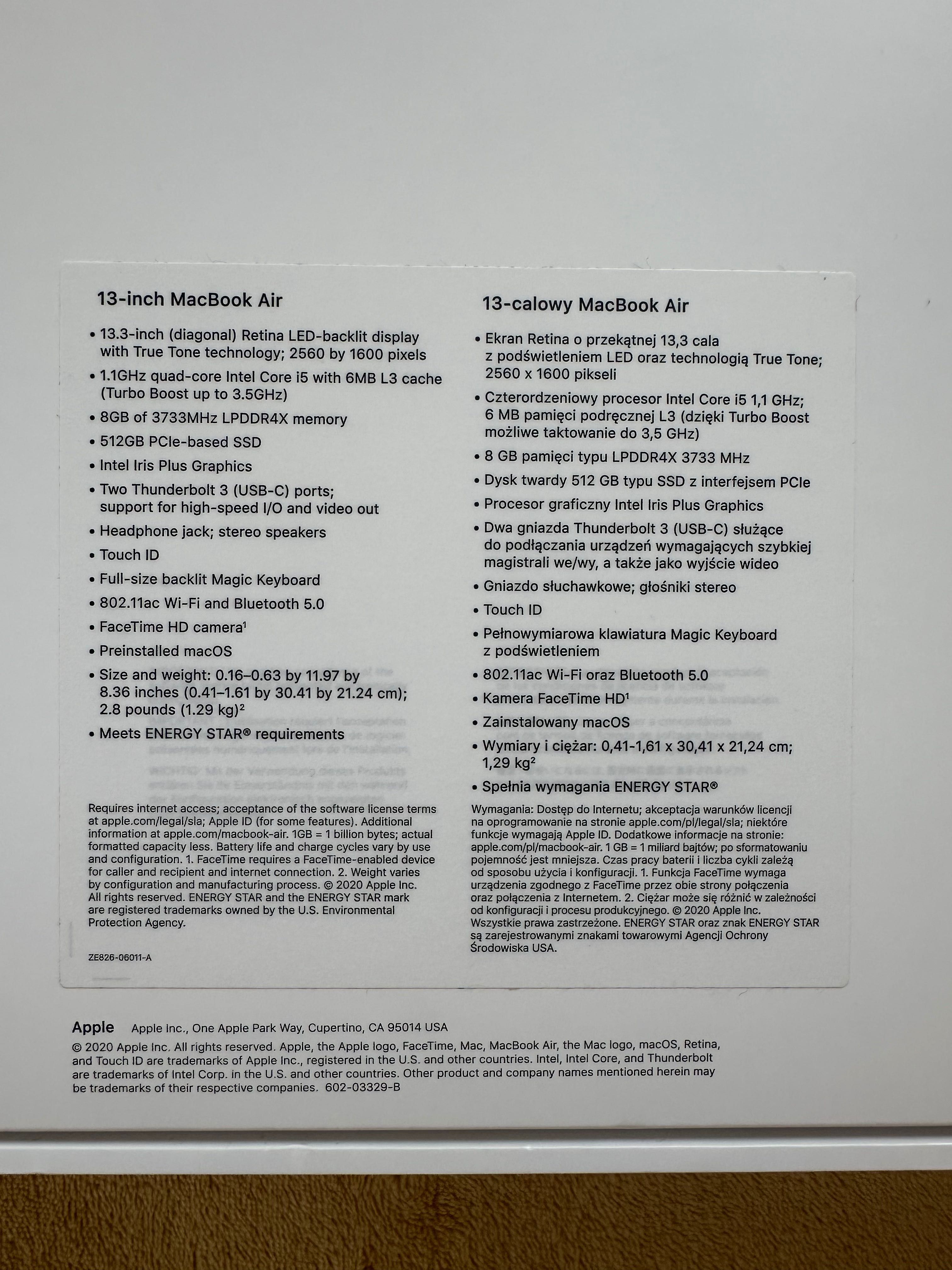 MacBook Air 2020 13'3 | 8 GB RAM | 512 GB SSD | Intel Core i5