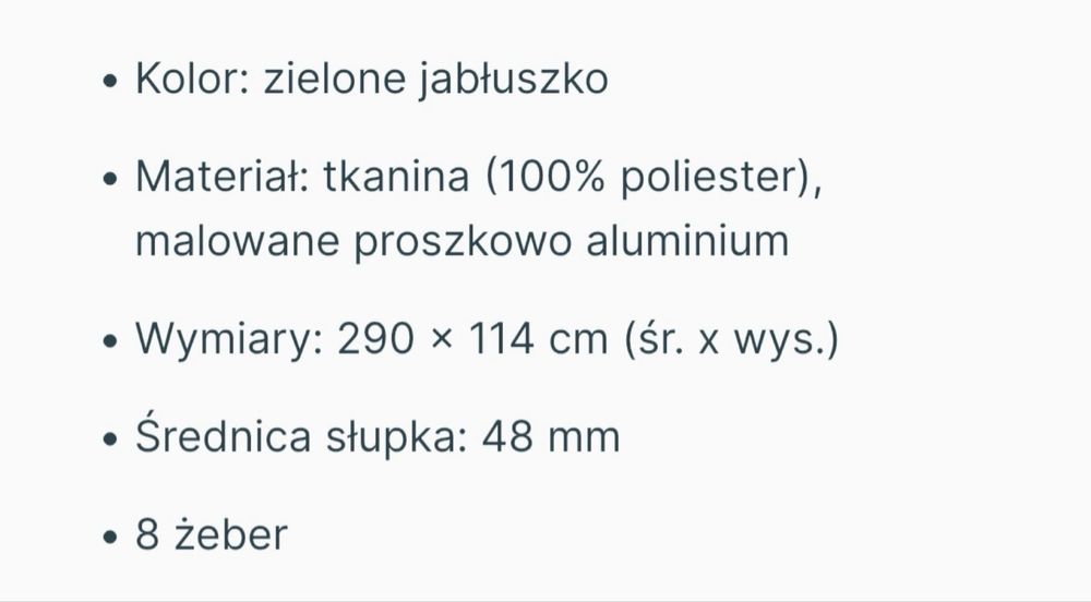 Ścienny parasol ogrodowy, zielony 290cm/ Vida XL