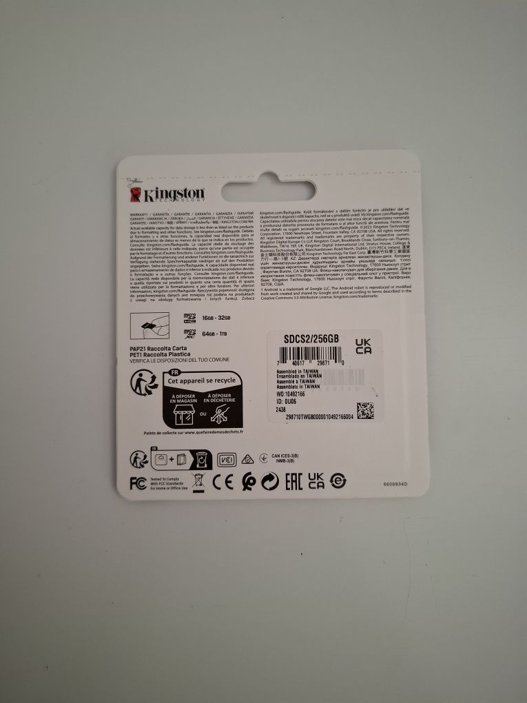 Cartão de memória de 256 gb microSD + Adaptador da Kingston