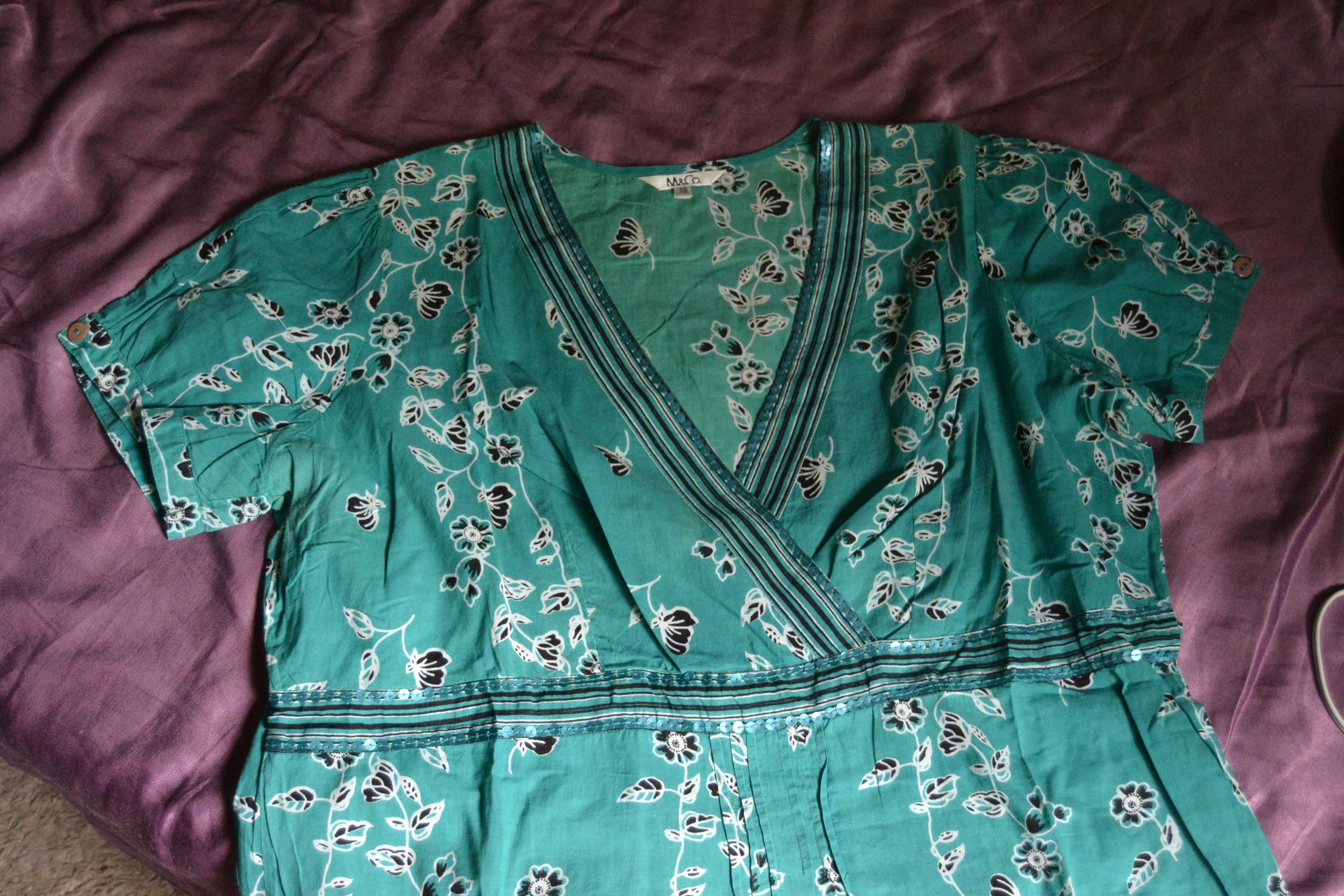 Zielona bluzka z cekinami z motywem kwiatowym M&Co 18 46 bawełna