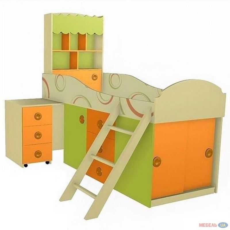 Дитяче ліжко комбіноване з шафою та столом (кровать-чердак Фруттис)