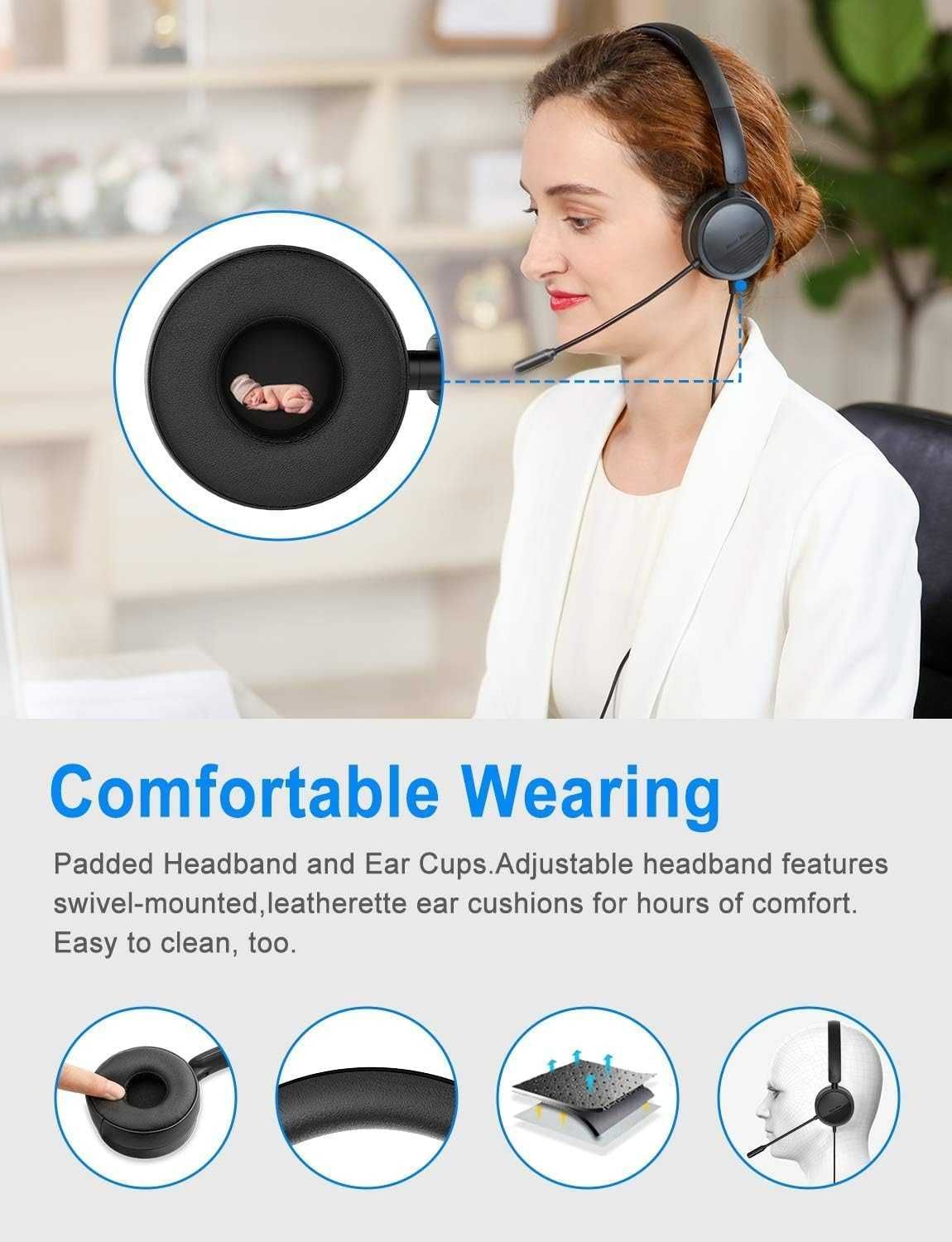 Słuchawki Nauszne z Mikrofonem Call Center Biurowe New Bee H360