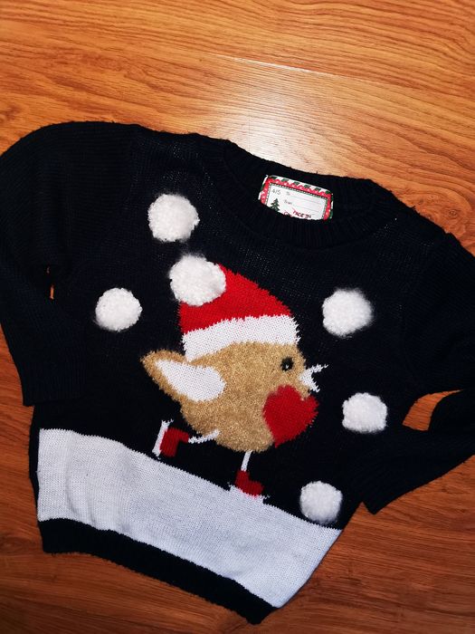 Świąteczny sweterek 4-5 lat ptaszek Mikołaj