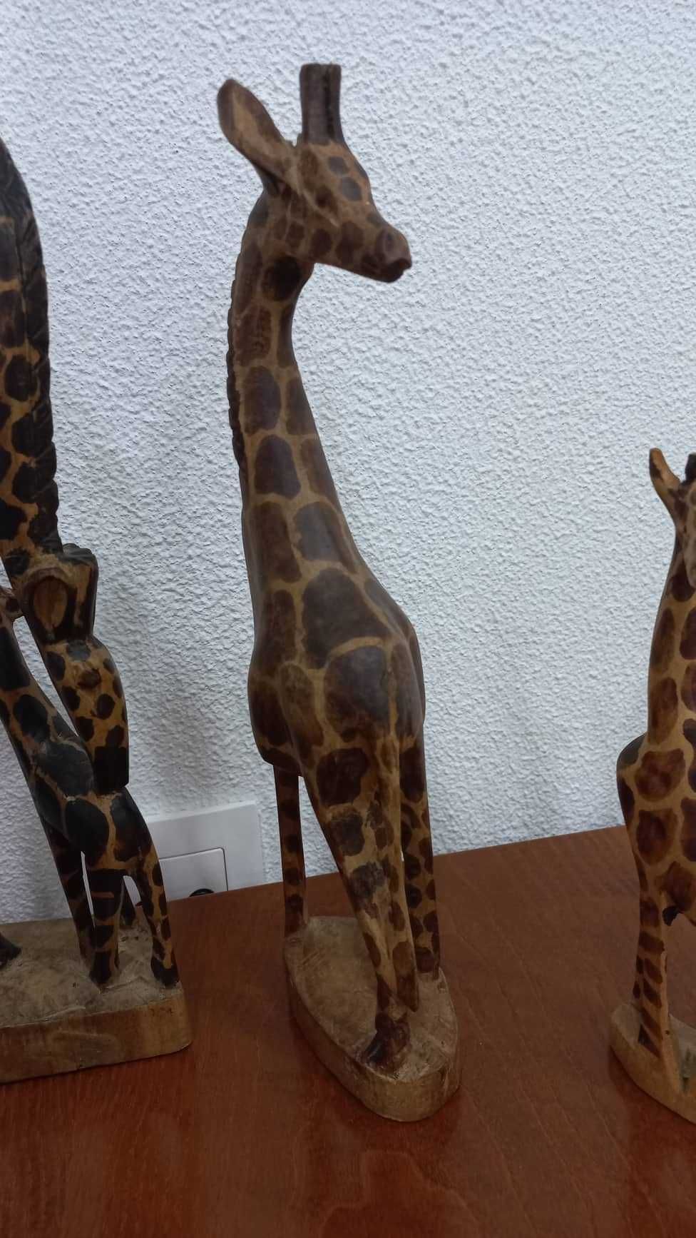 Conjunto de figuras girafas em Madeira