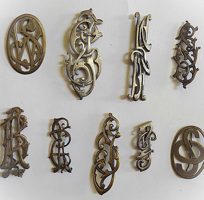 Monogramy Secesyjne zbiór 9sz Pięknie Zdobione