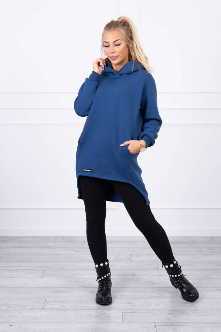 Bluza ocieplana jeansowa z kapturem, asymetryczna