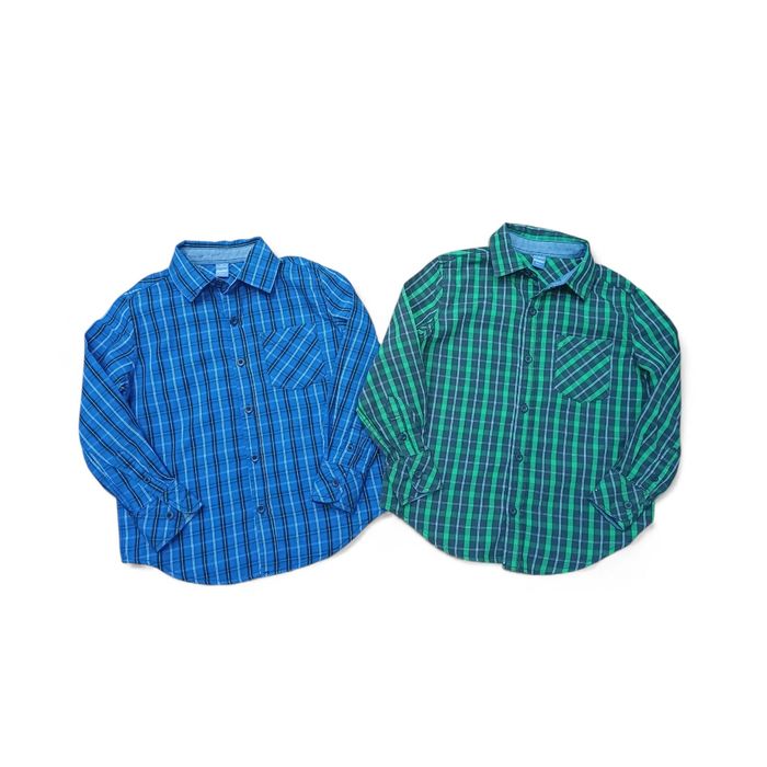 Dwie koszule w kratę dla bliźniaków jedna niebieska, druga zielona