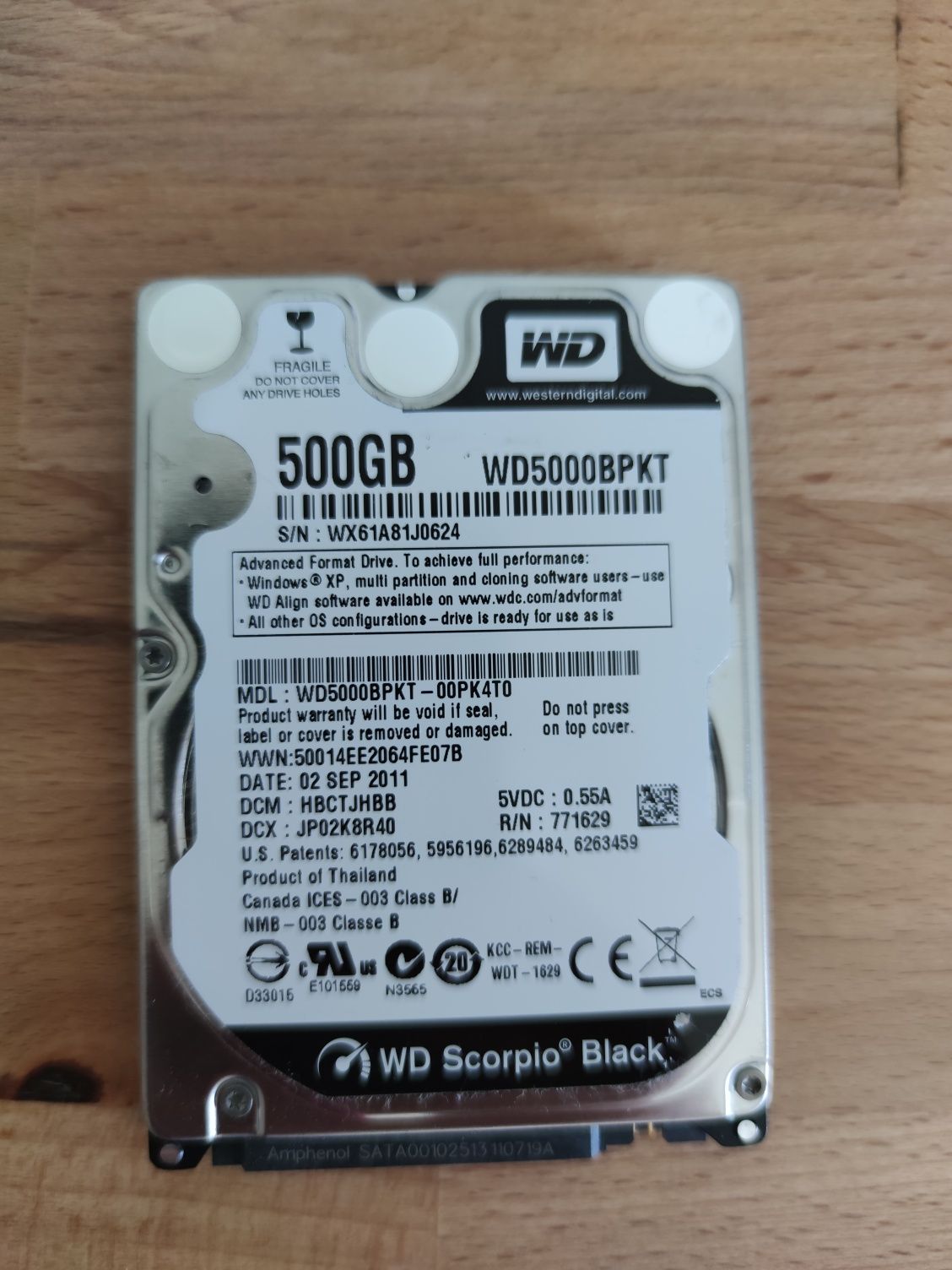 Western digital wd5000bpkt 500GB