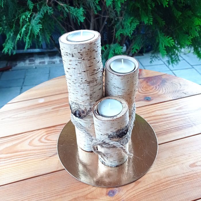 Sprzedam trzy świeczniki  naturalne drewno brzozowe , prezent