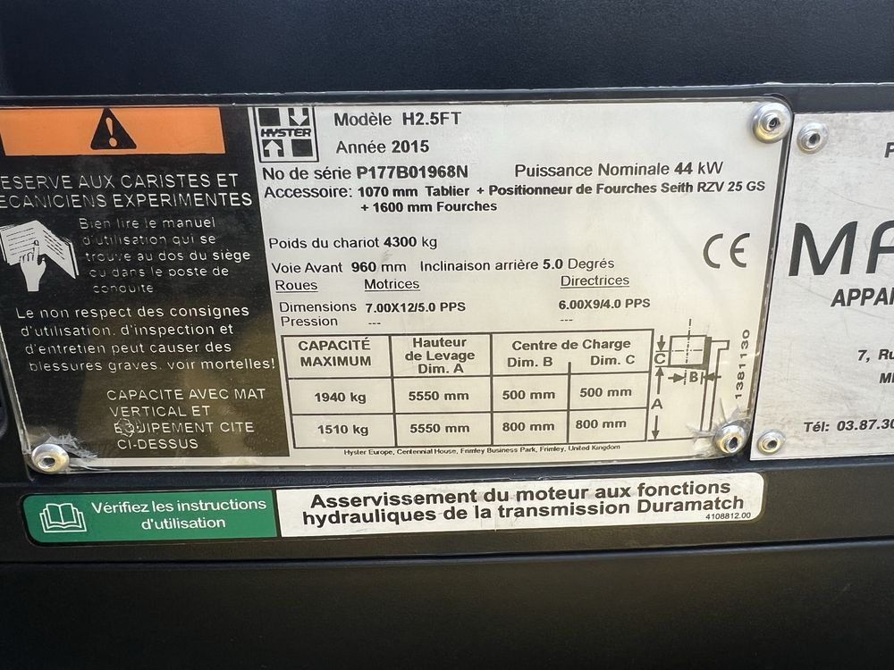 Wózek Hyster 2,5 t netto