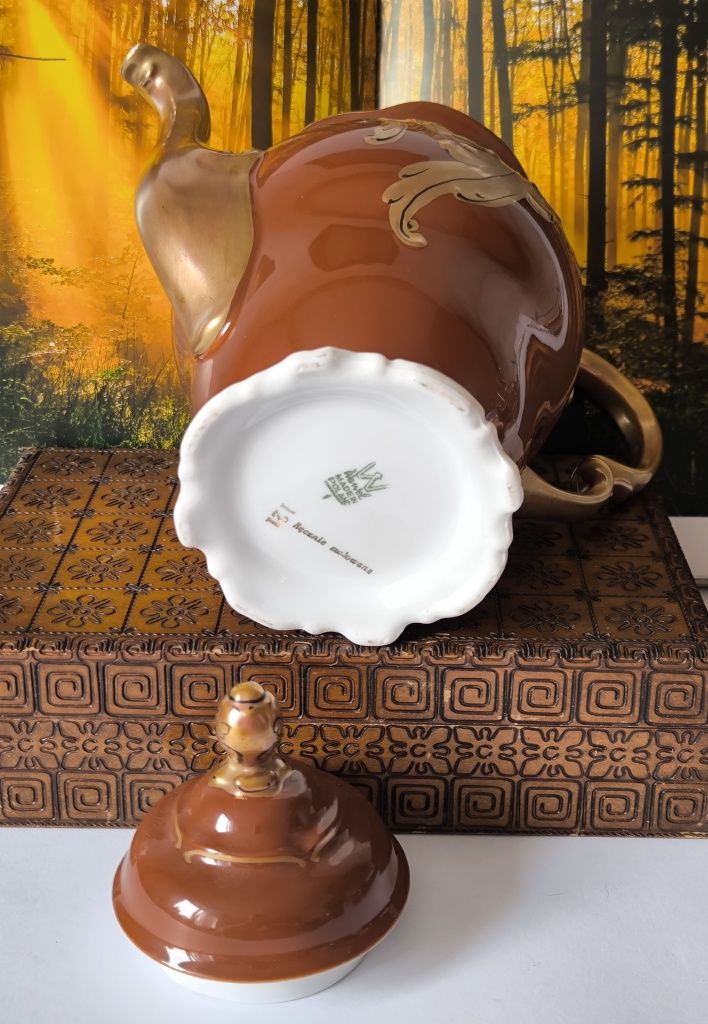 Serwis do kawy złoty liść Fryderyka Wawel piękna stara porcelana