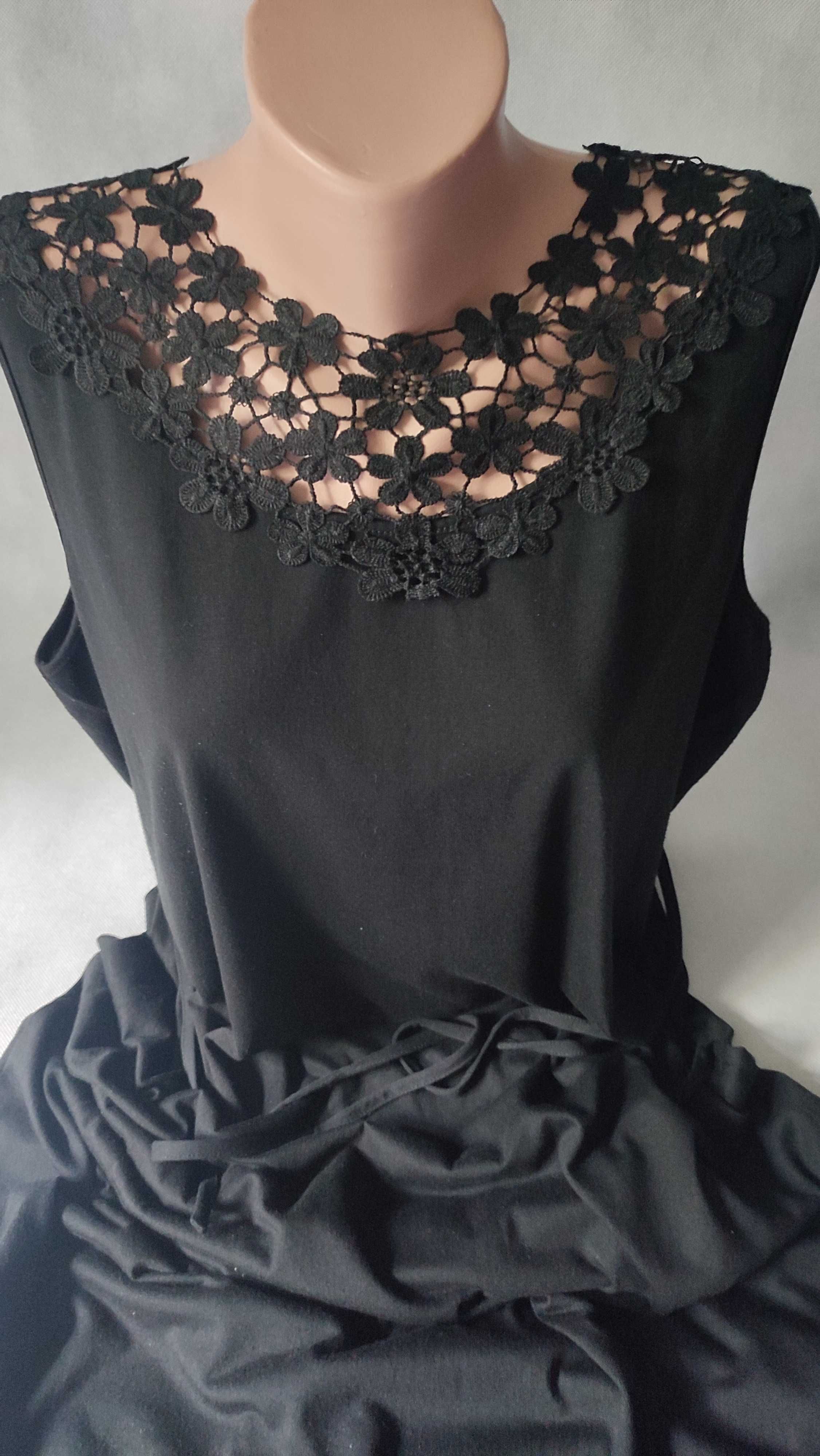 Sukienka długa maxi bez rękawów plus size ozdobny dekolt z koronki 46