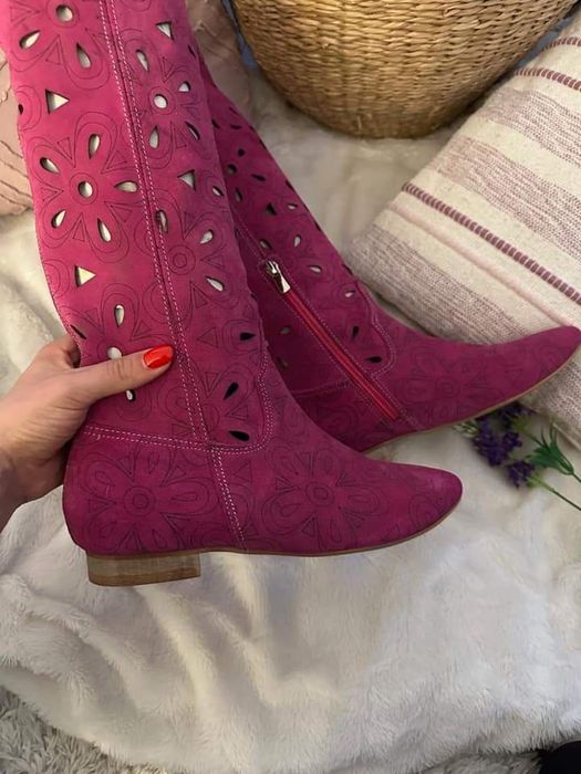 Eleganckie kozaki ażurowe naturalna skóra kolory