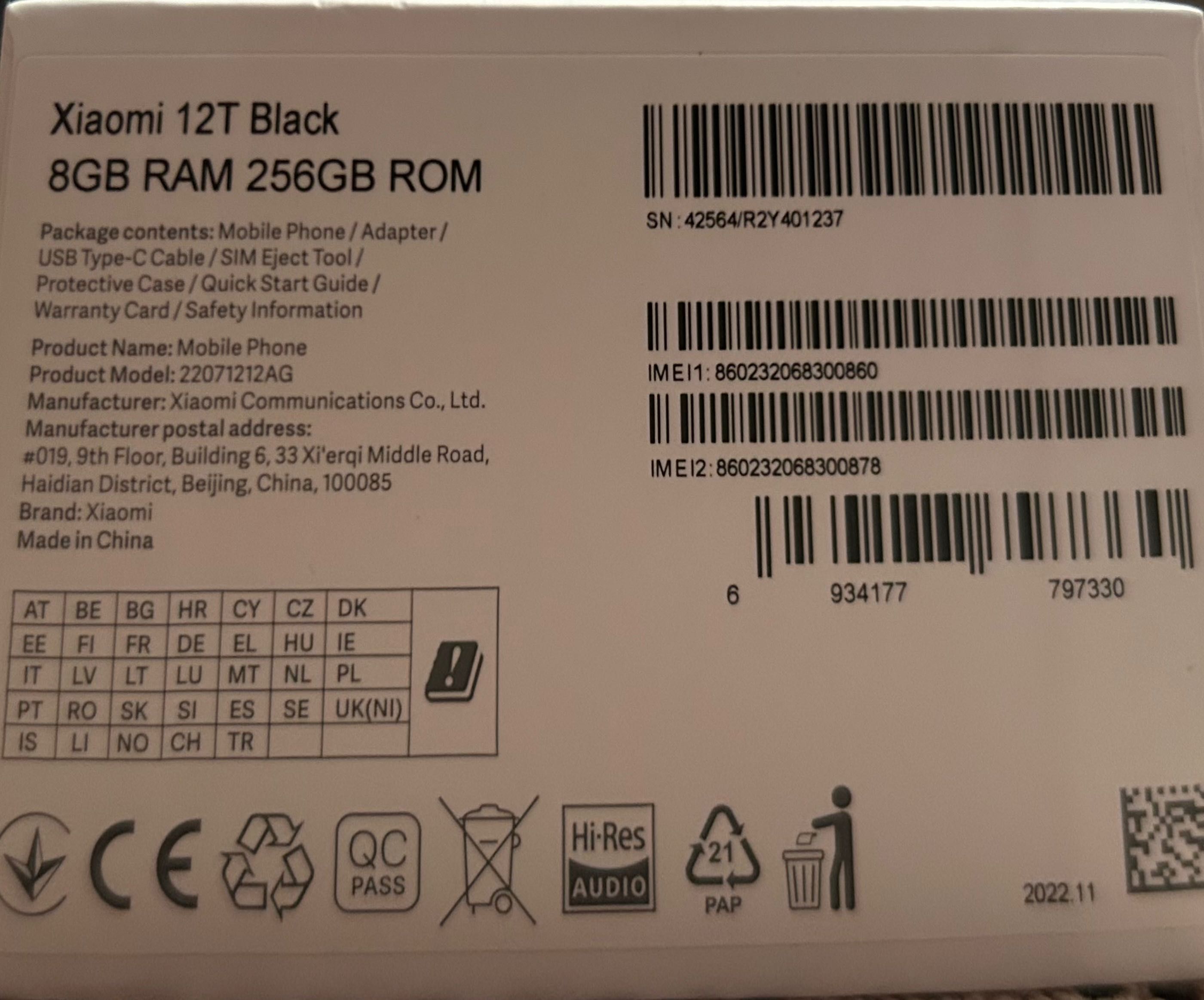 Xiaomi 12T Preto