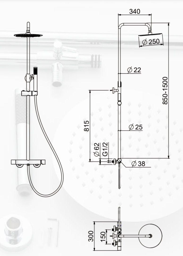 Coluna de duche extensível