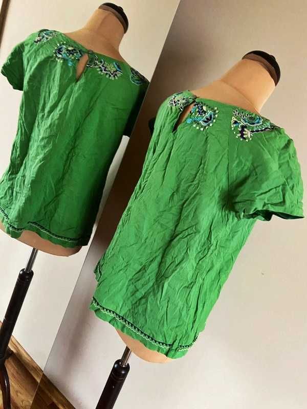 Great plains haft modna 38 40 zielona bluzka wiosna trapezowa