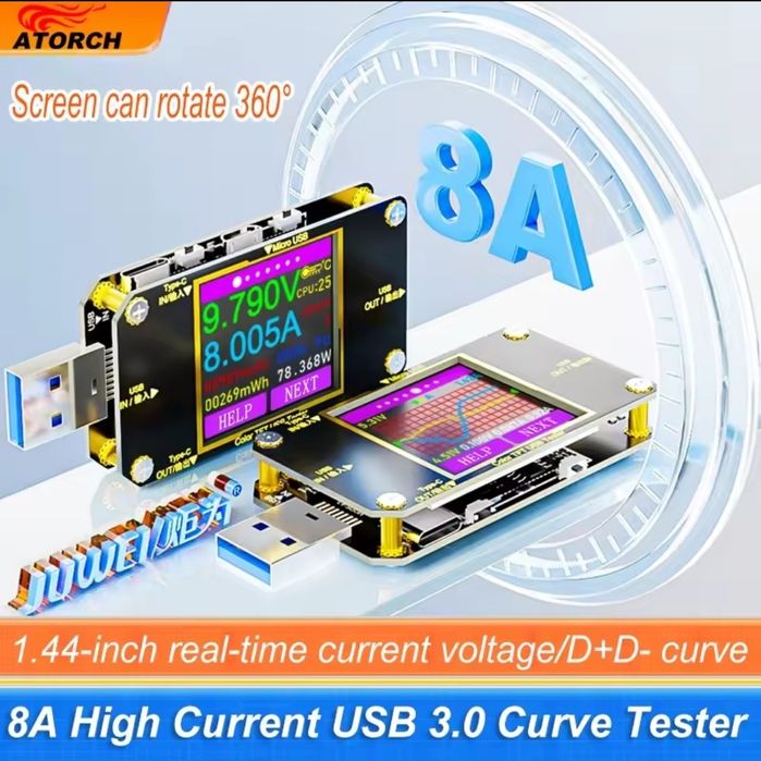 USB тестер ATORCH A3 нова версія 8A